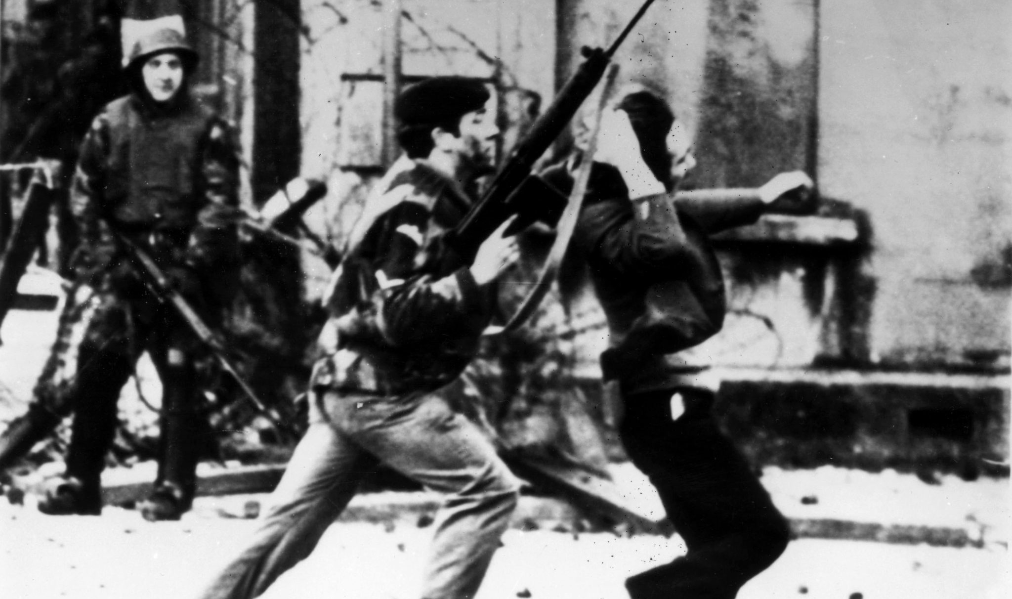 A British soldier grabs a civil rights protester on Bloody Sunday in January 1972 when 13 civilians were shot dead by paratroopers. (Photo: Getty Images)