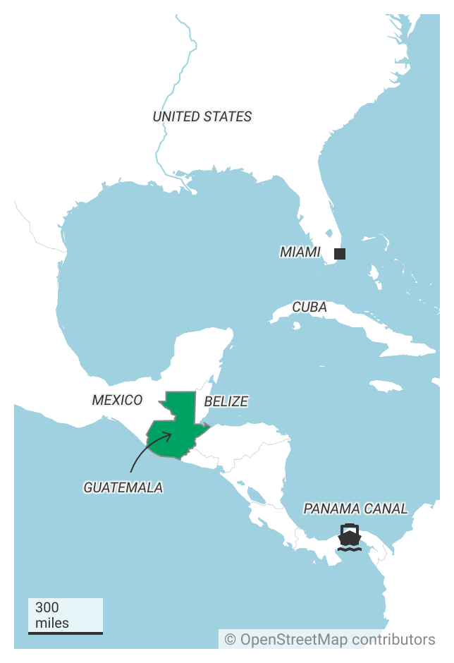 Map showing the location of Guatemala