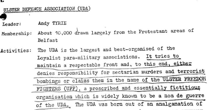 An internal British army assessment of the UDA from 1976 (Photo: PFC)