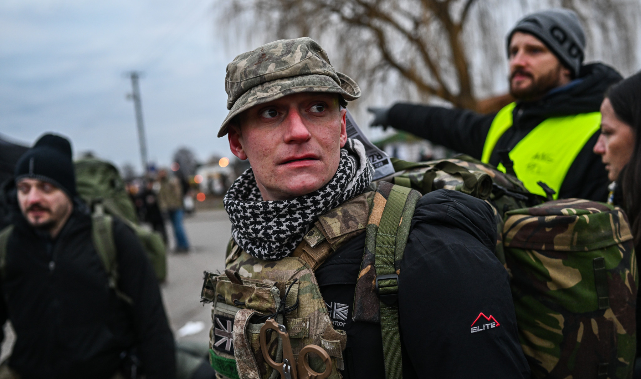 Alex, a British veteran who served in Afghanistan as a paramedic, waits to enter Ukraine via Medyka, Poland, on 6 March 2022. (Photo: Omar Marques / Getty)