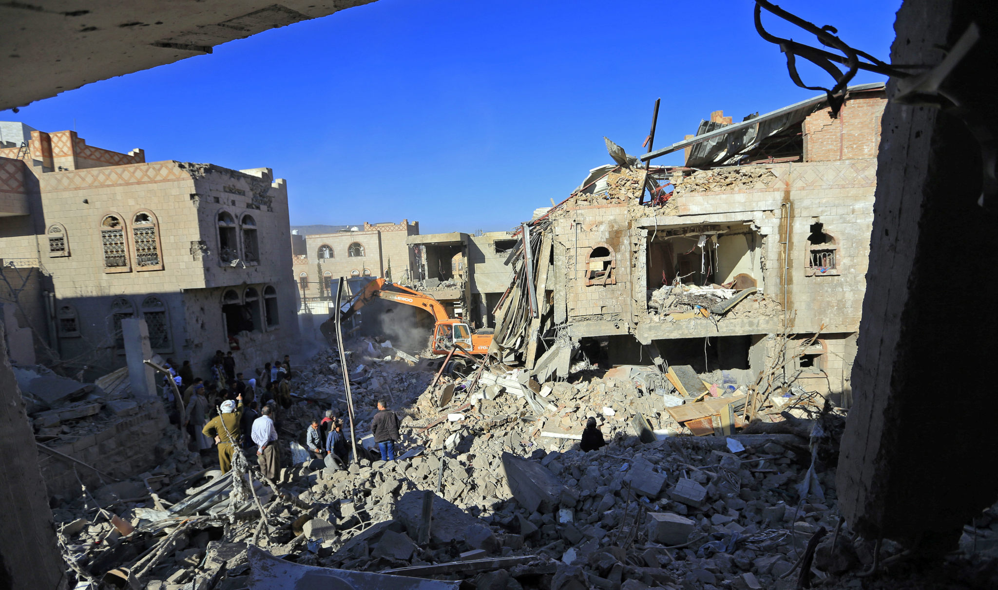 Aftermath of a Saudi-led air strike on Yemen’s capital Sanaa, 18 January 2022. (Photo: Mohammed Huwais / AFP via Getty)