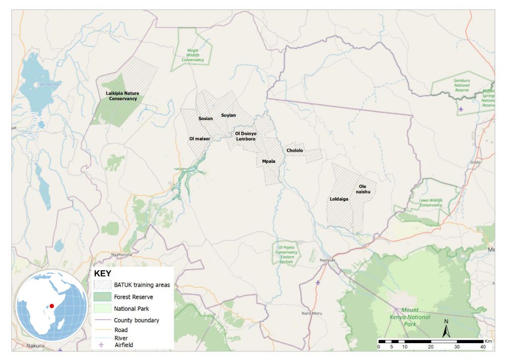 Map of ranches available for UK military training (Source: Laikipia County Government Geo-Spatial Lab, January 2022)