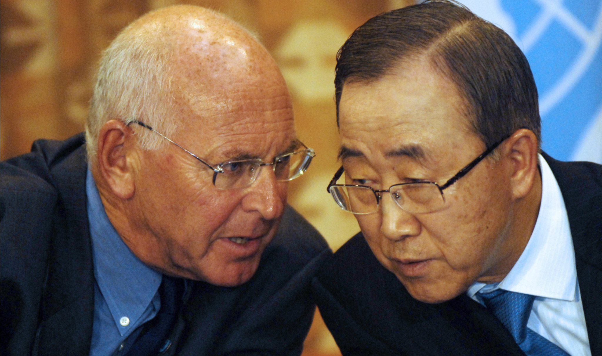 Ian Martin with the then UN secretary general Ban Ki-moon. (Photo: Prakash Mathema / AFP via Getty)
