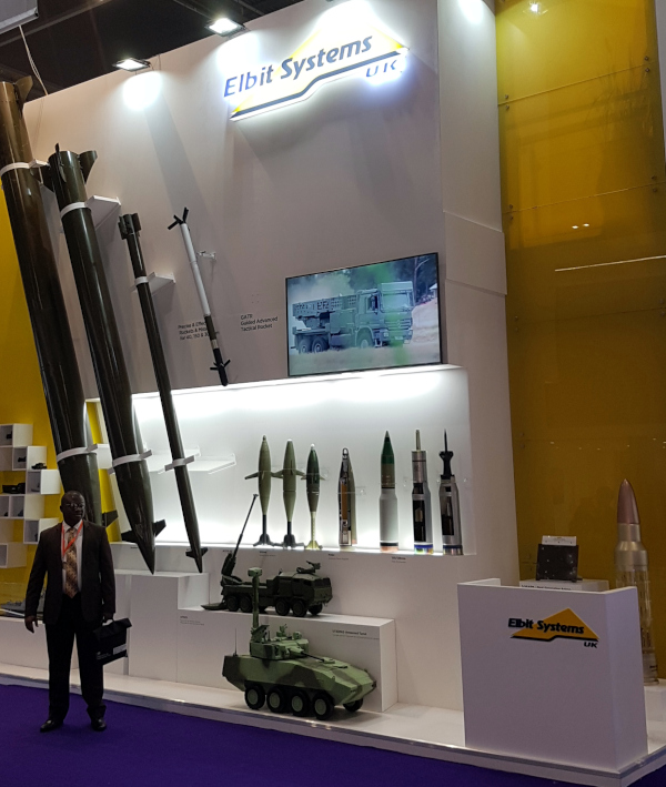 Elbit weaponry on display in London, 2019. (Photo: Phil Miller)