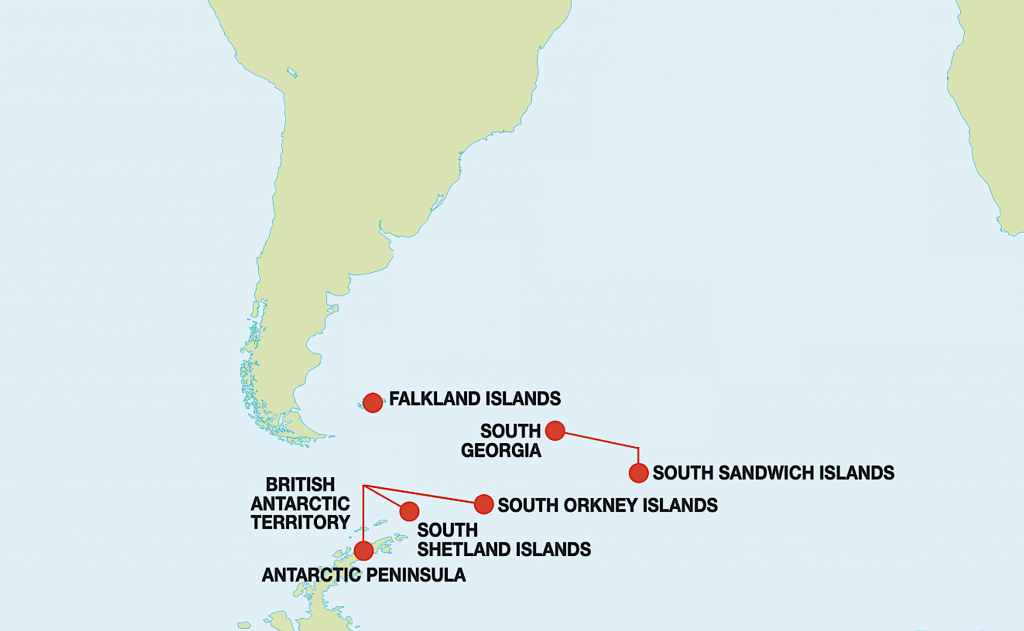 Mapa de los territorios británicos de ultramar en el Atlántico Sur reclamados por Argentina. (Foto: Gobierno del Reino Unido)
