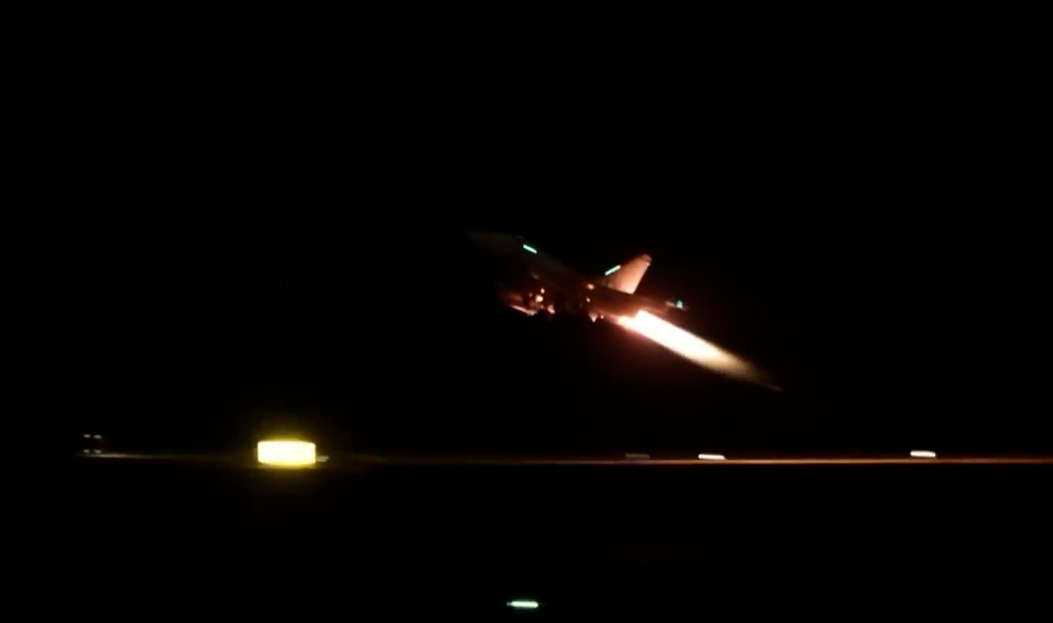 An RAF Typhoon takes off from Akrotiri on Cyprus to bomb Yemen. (Photo: MOD)