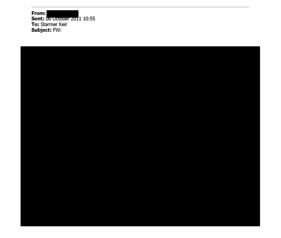 An image of an almost fully redacted email.