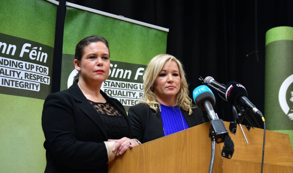President of Sinn Féin in the Republic of Ireland, Mary Lou McDonald (left), with her deputy and First Minister of Northern Ireland, Michelle O'Neill.