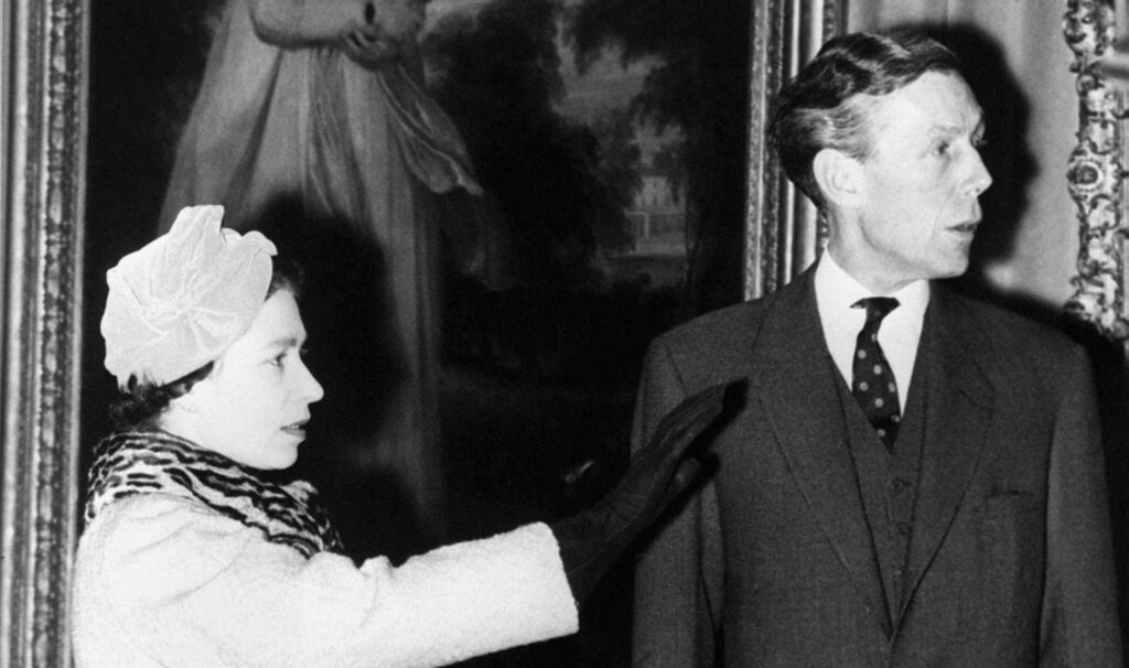 The Queen with Anthony Blunt at an art gallery.