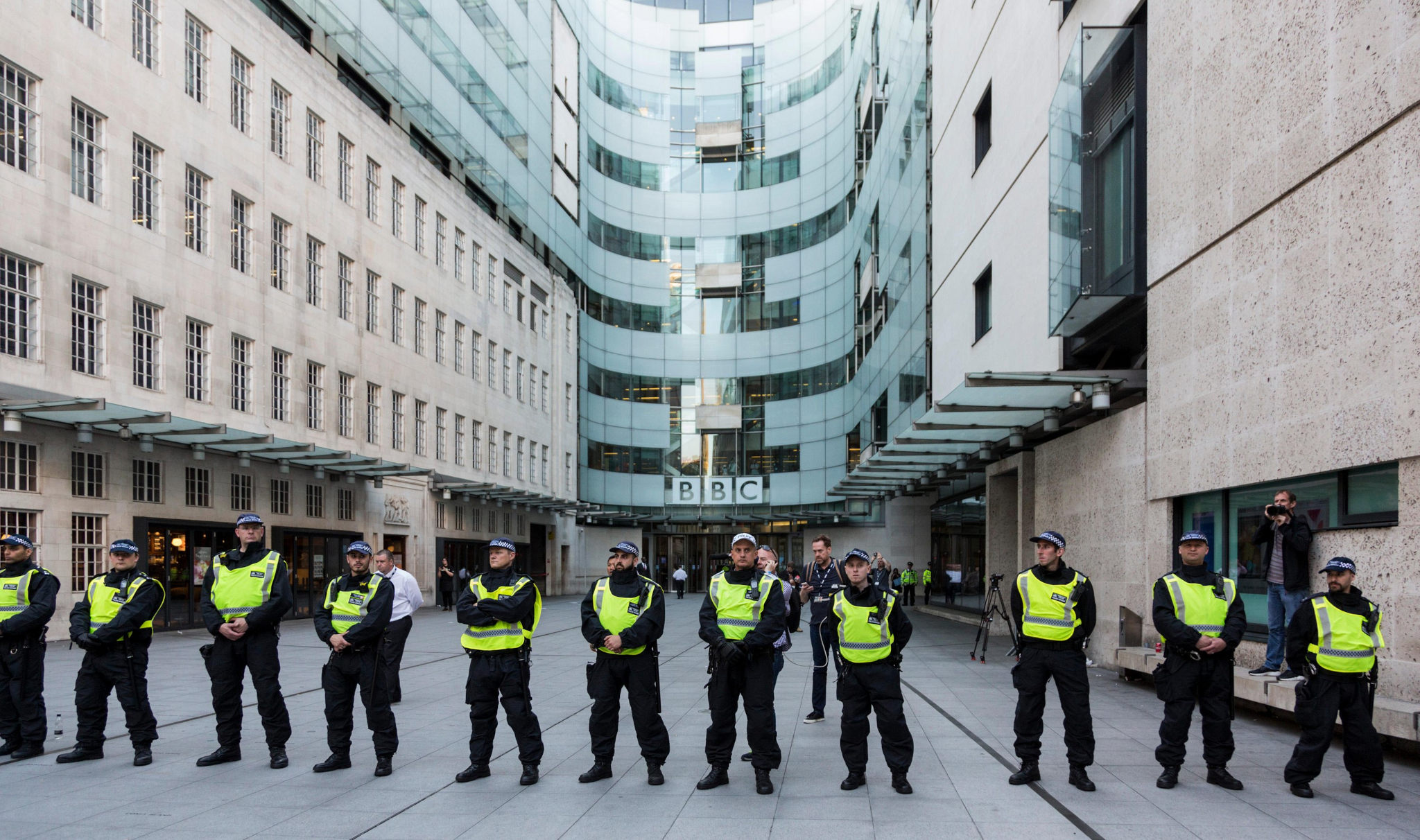 Police outside the BBC. (Photo: Bettina Strenske / Alamy)