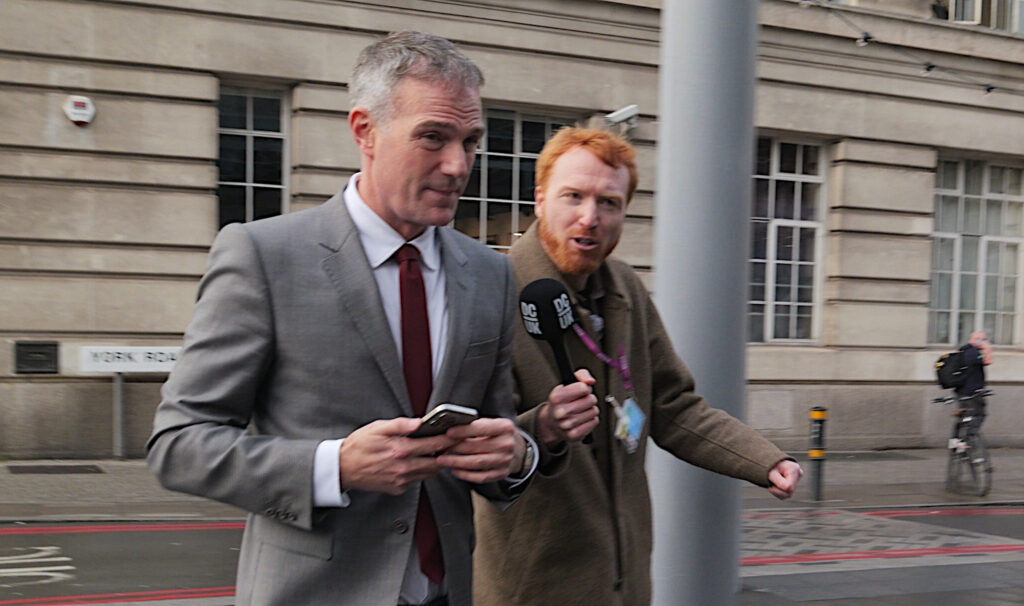 Peter Kyle avoids our questions about his ties to Labour Friends of Israel en route to their annual lunch in December. (Photo: Alex Morris / Declassified UK)